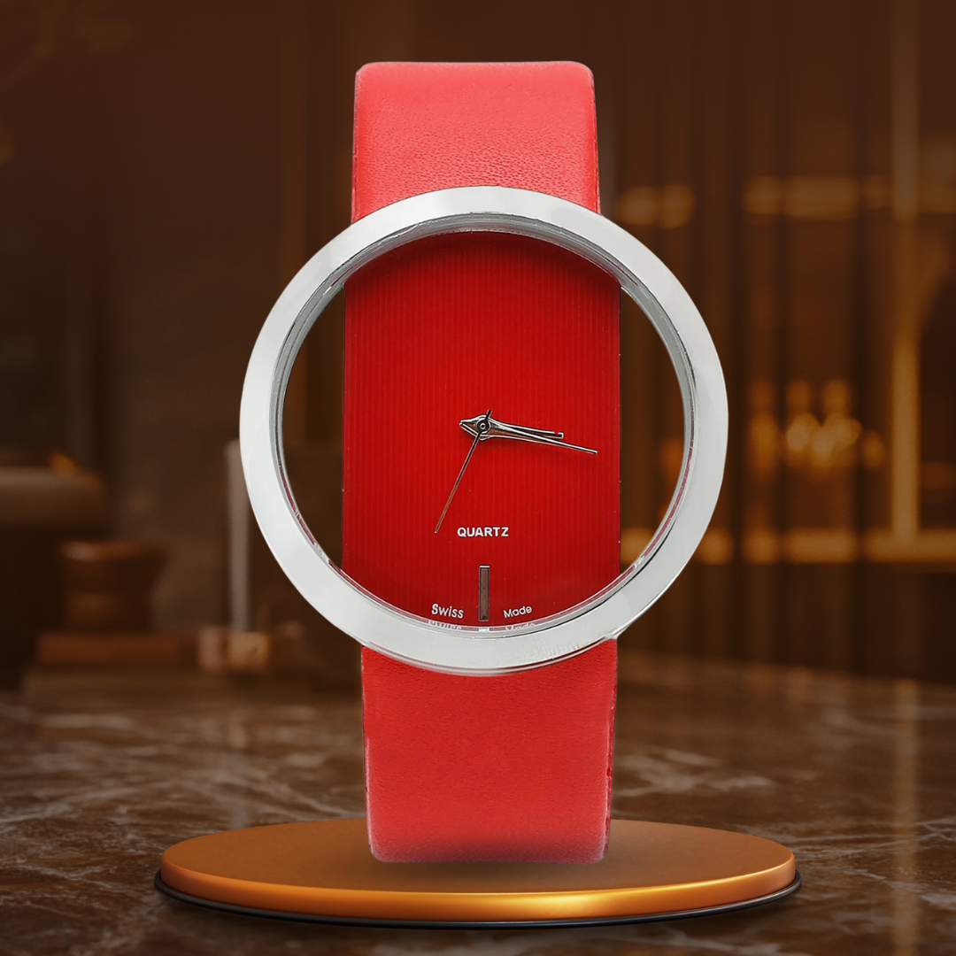 Elegant quartz watch with transparent dial