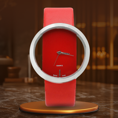 Elegant quartz watch with transparent dial