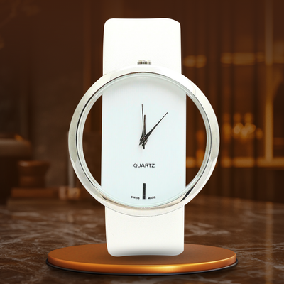 Elegant quartz watch with transparent dial