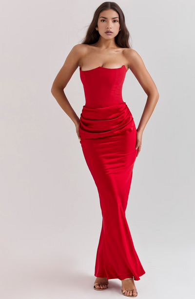 Vivian - Elegant Strapless Maxi Dress Timeless Grace with a Bold Touch