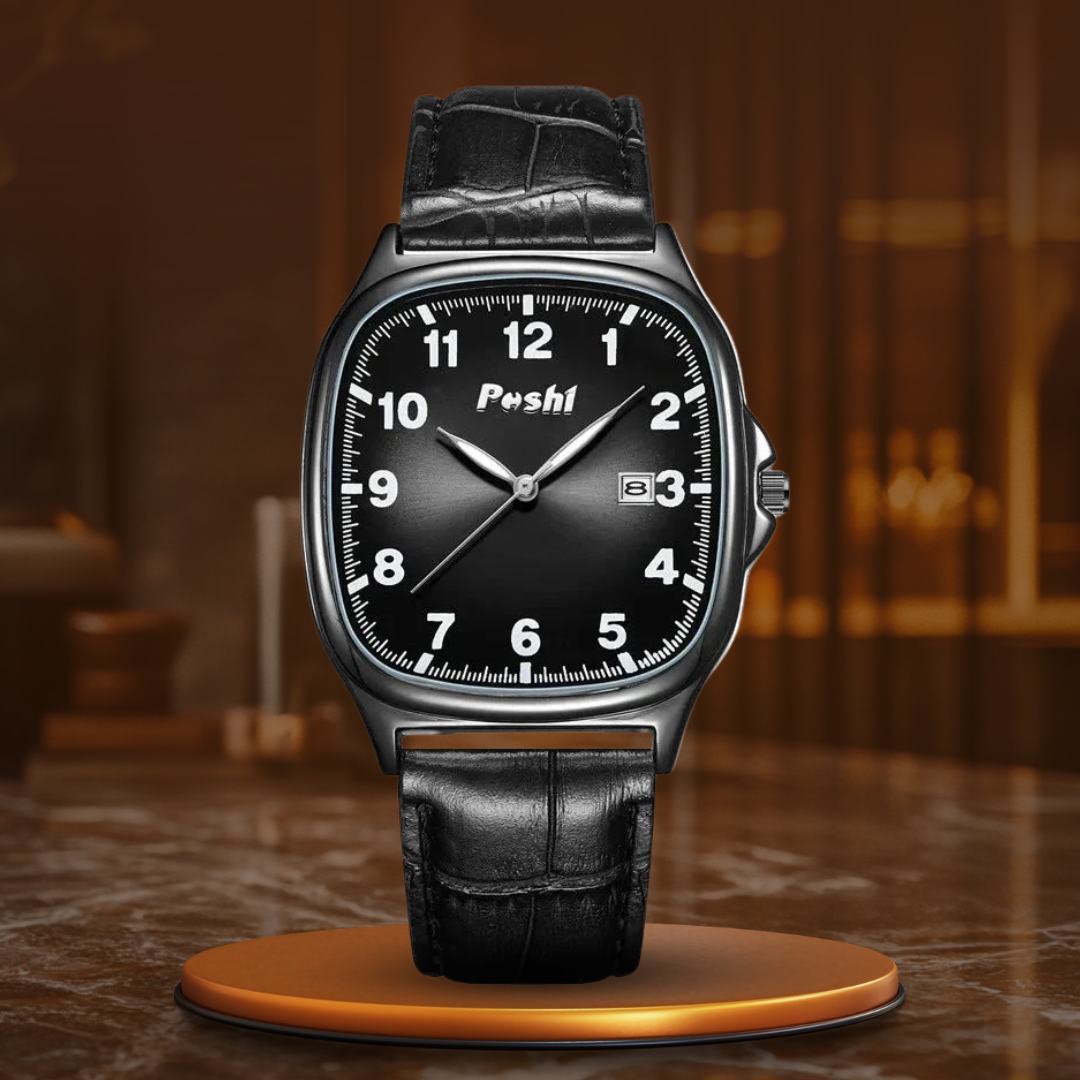 Fashionable quartz watch with leather strap