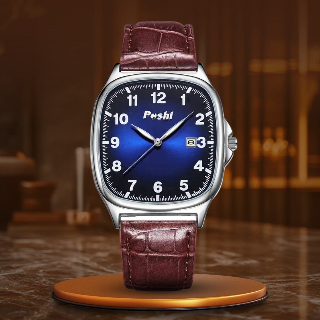 Fashionable quartz watch with leather strap