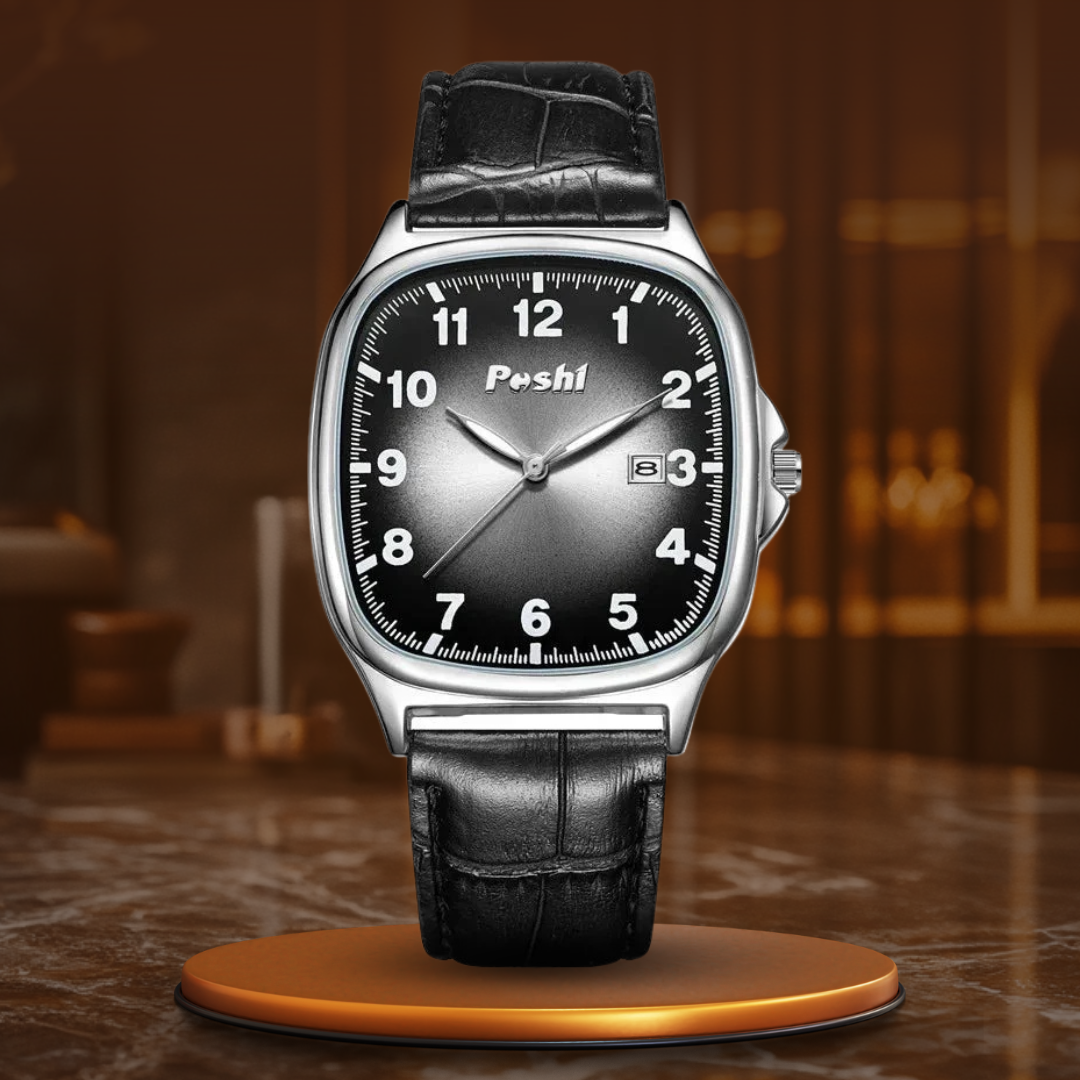 Fashionable quartz watch with leather strap