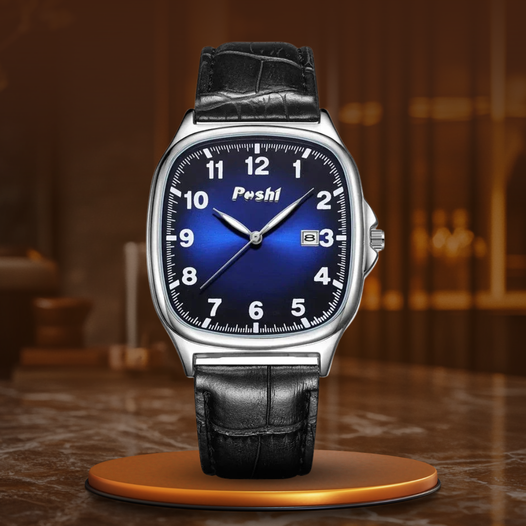 Fashionable quartz watch with leather strap