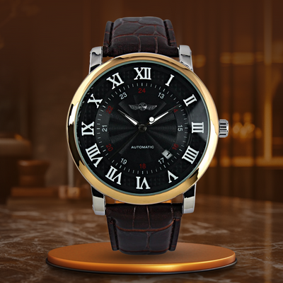 Fashionable luxury fully automatic leather wristwatch