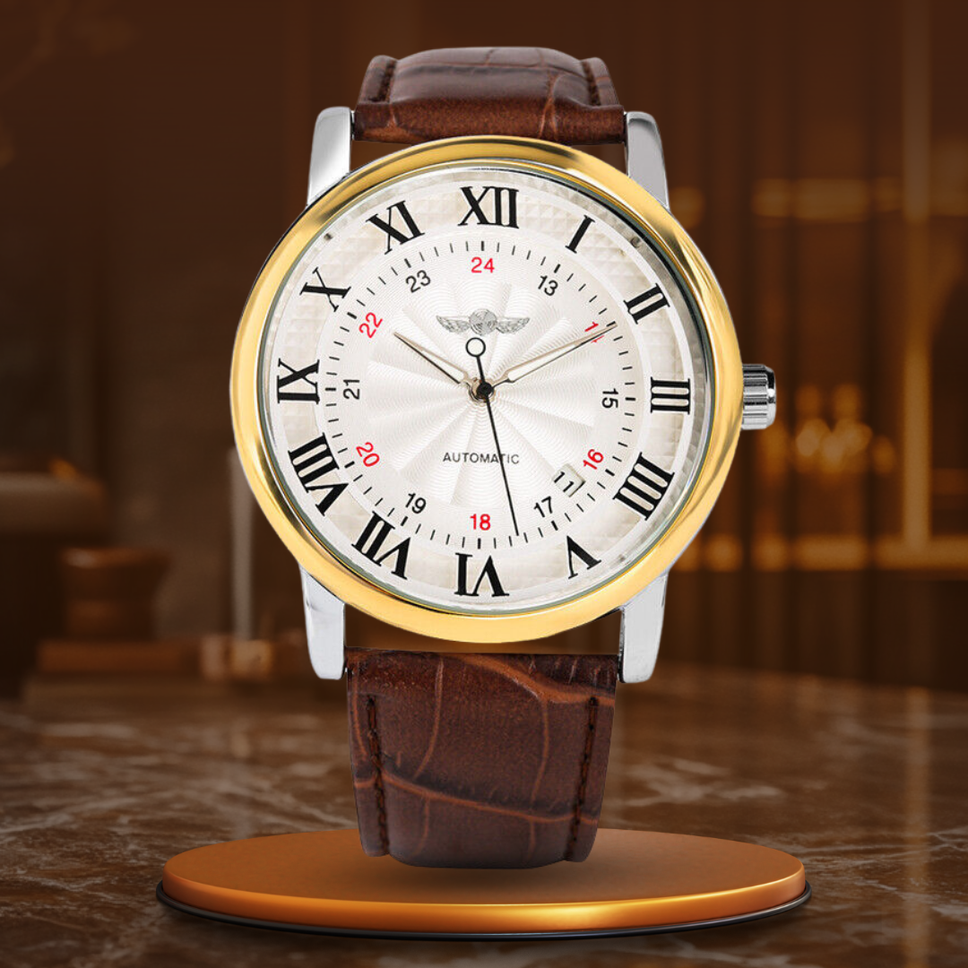 Fashionable luxury fully automatic leather wristwatch