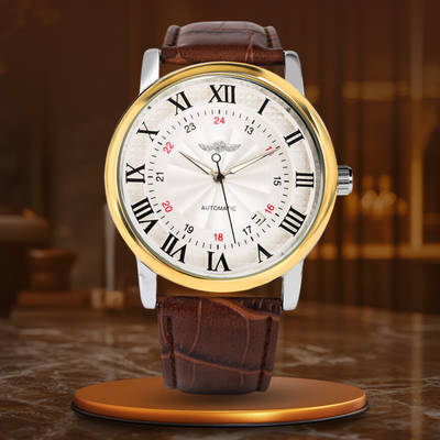 Fashionable luxury fully automatic leather wristwatch