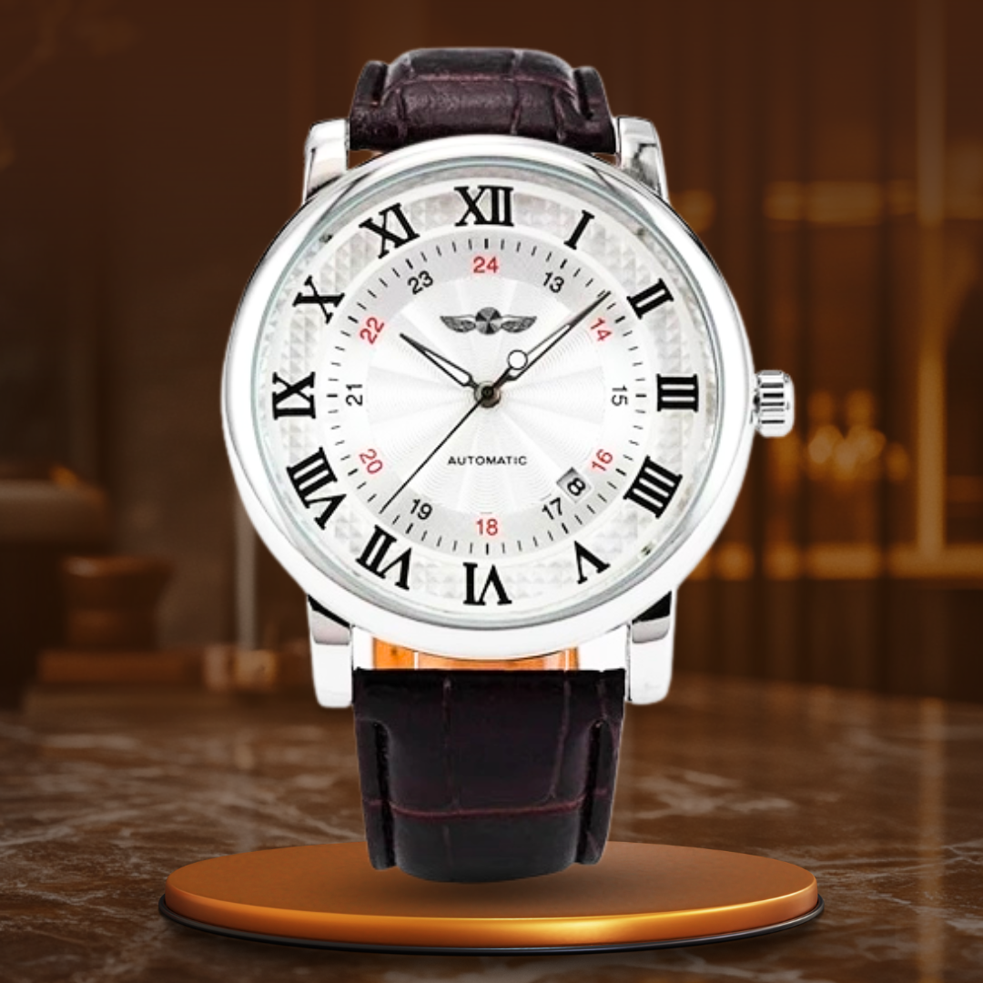 Fashionable luxury fully automatic leather wristwatch