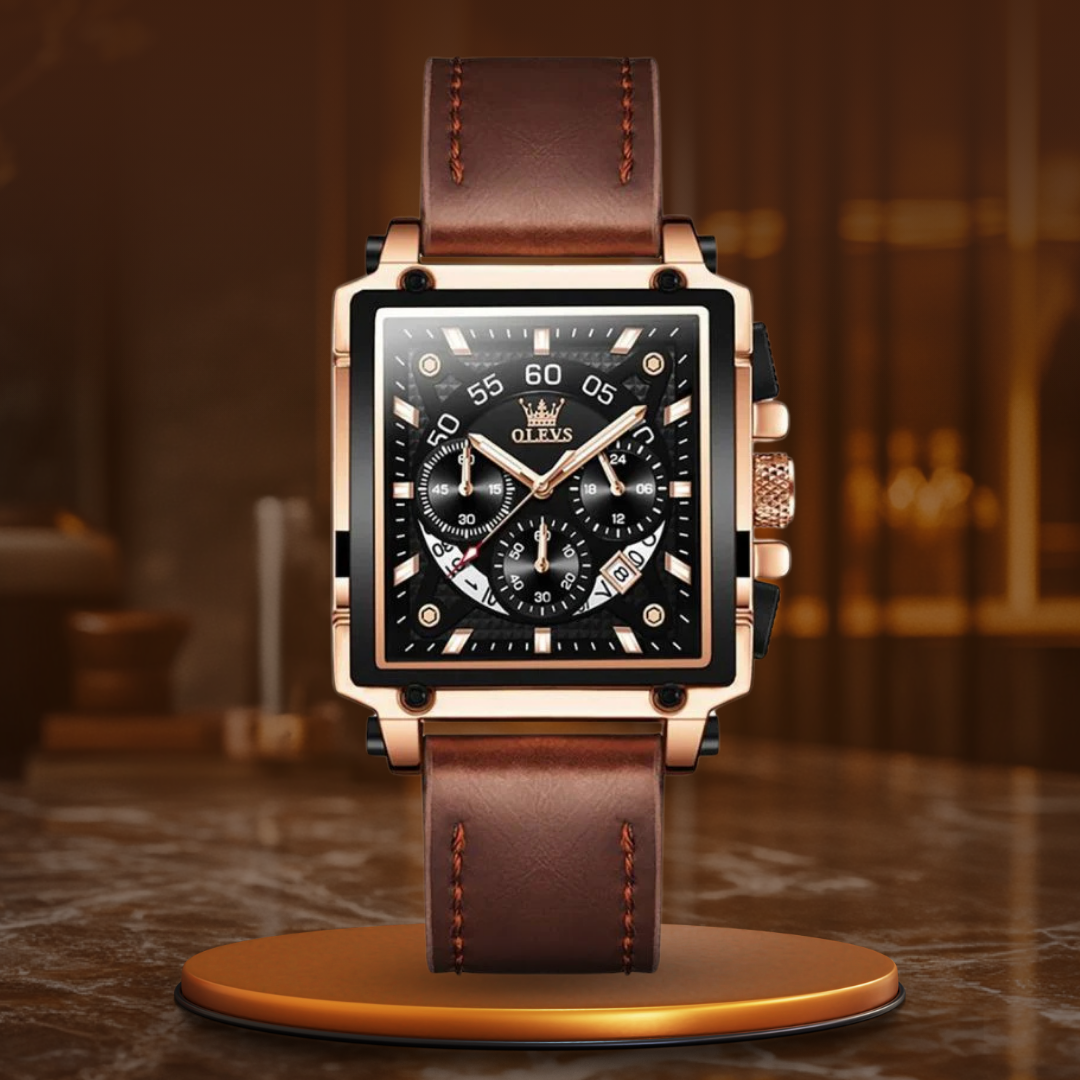 Fashionable chronograph watch with square dial