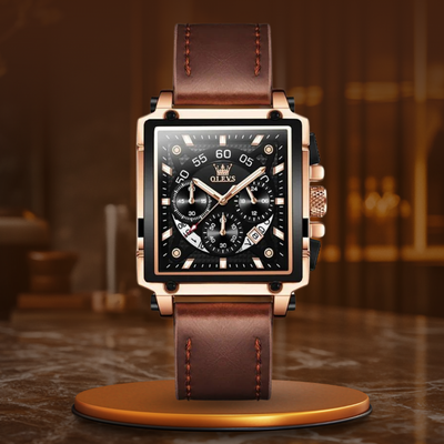 Fashionable chronograph watch with square dial