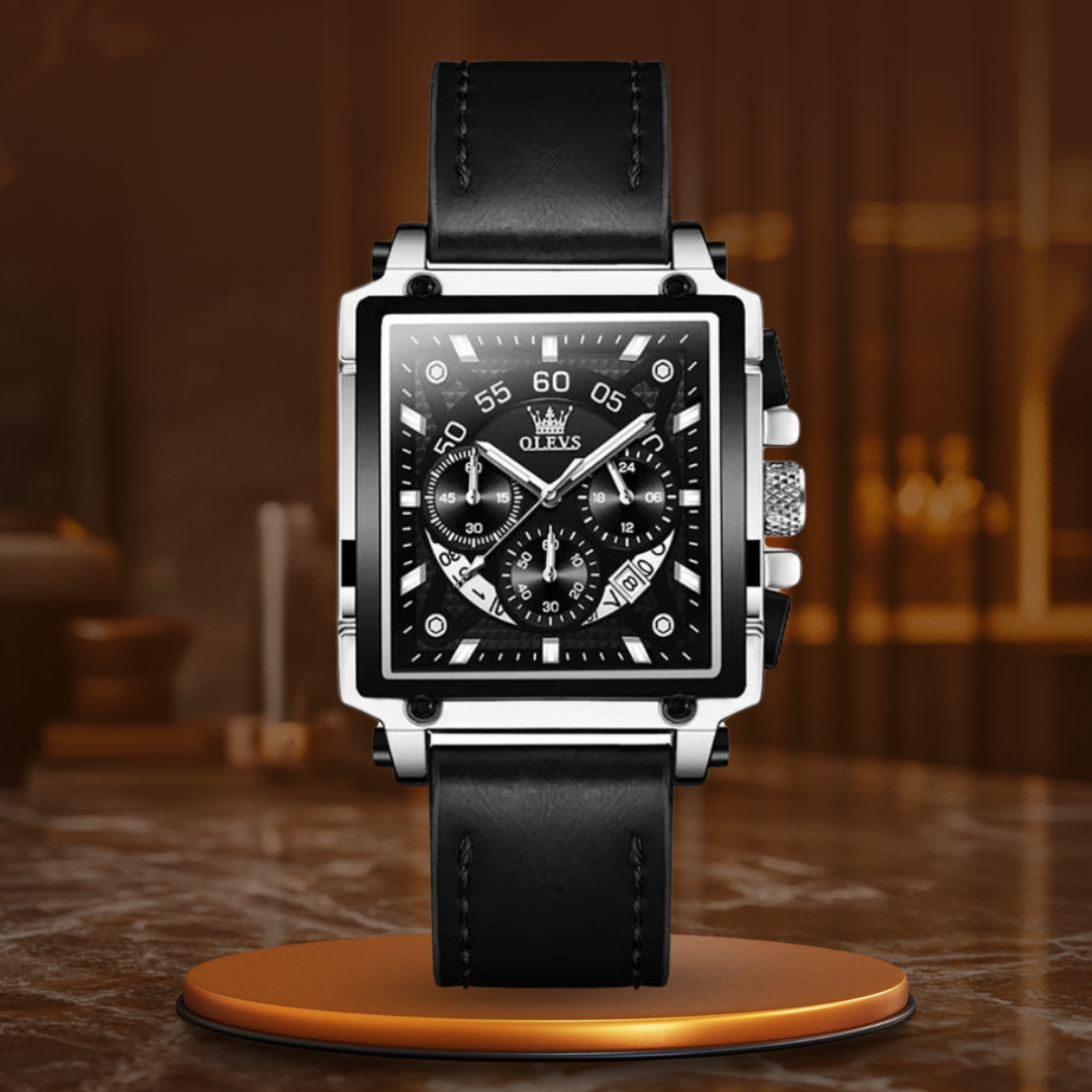 Fashionable chronograph watch with square dial