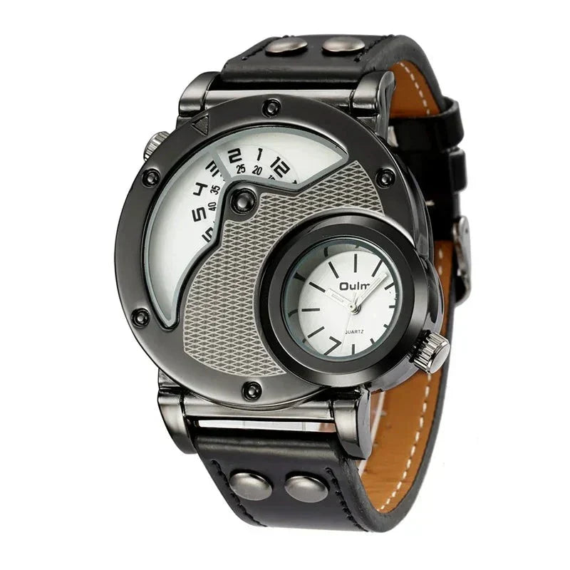 luxury quartz watch with second time zone