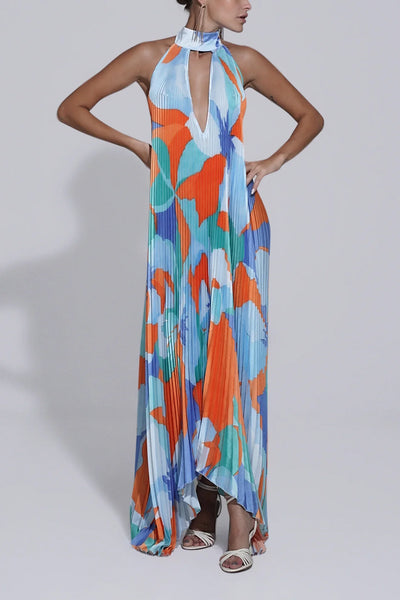 Ruby - Sultry Halter Pleated Maxi Dress