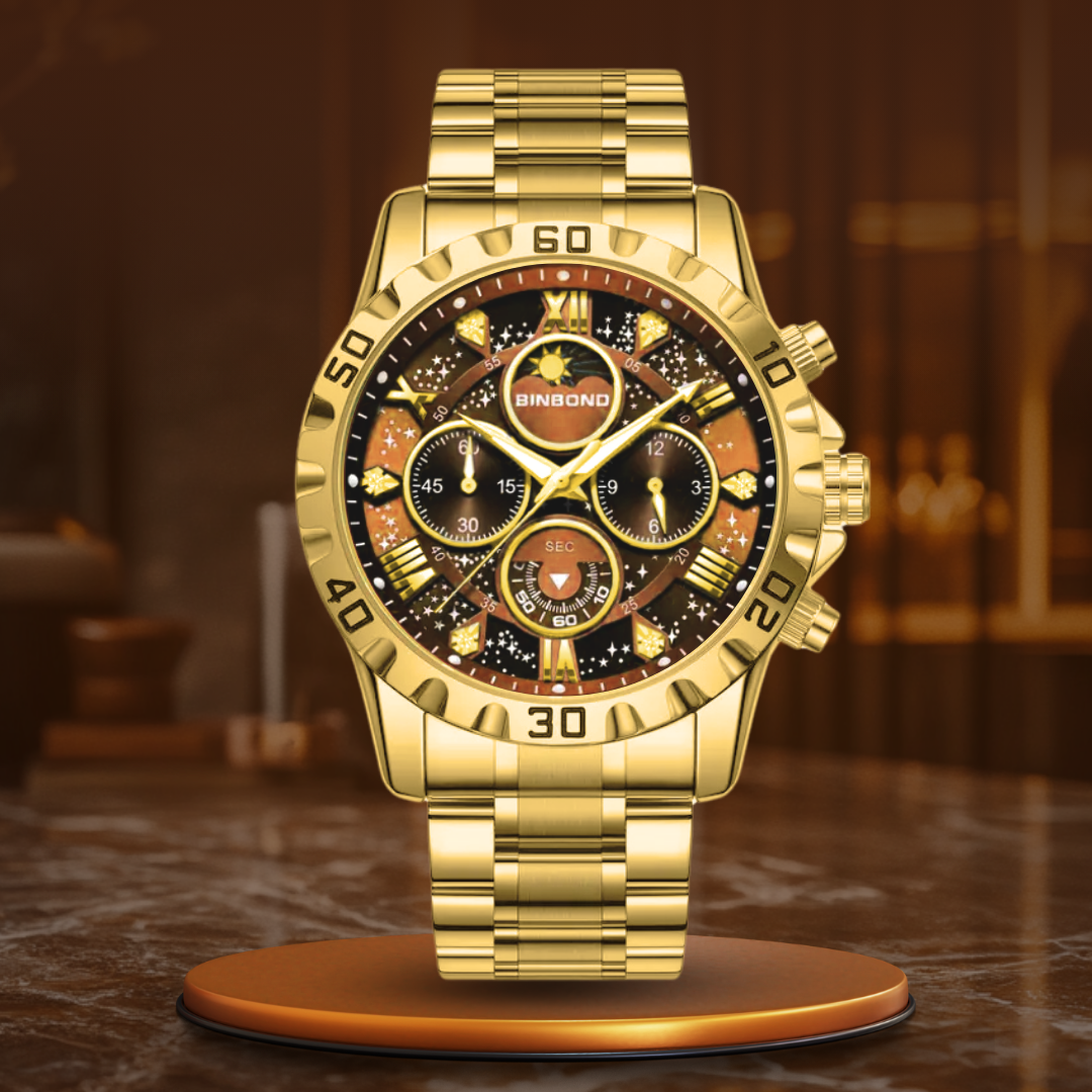 luxury chronograph watch with metal bracelet