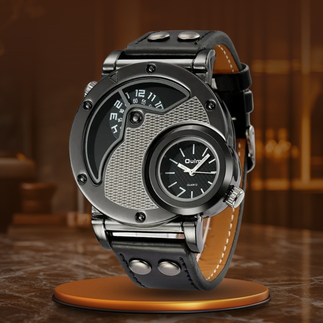 luxury quartz watch with second time zone