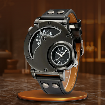 luxury quartz watch with second time zone