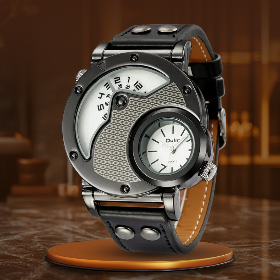 luxury quartz watch with second time zone