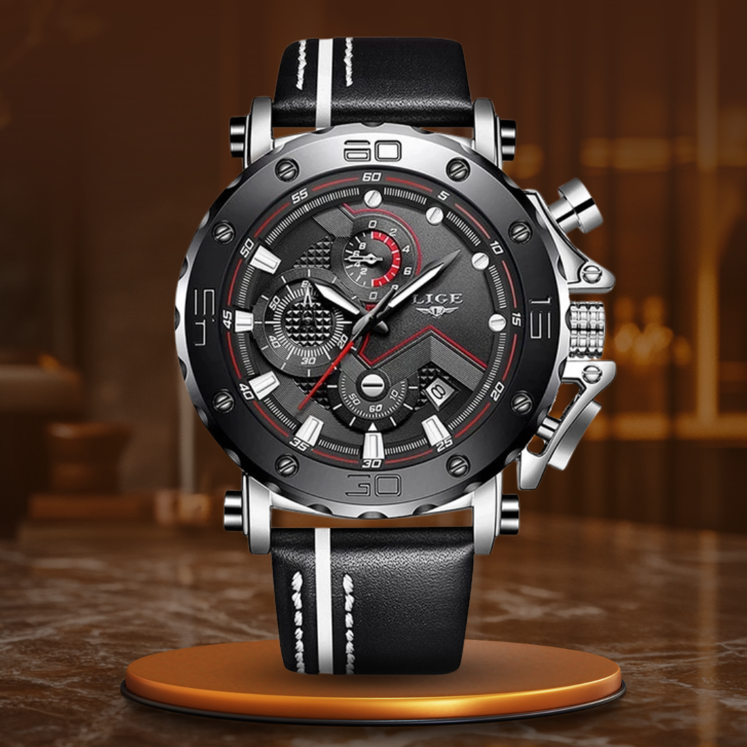 Luxurious stainless steel military watch with quartz movement