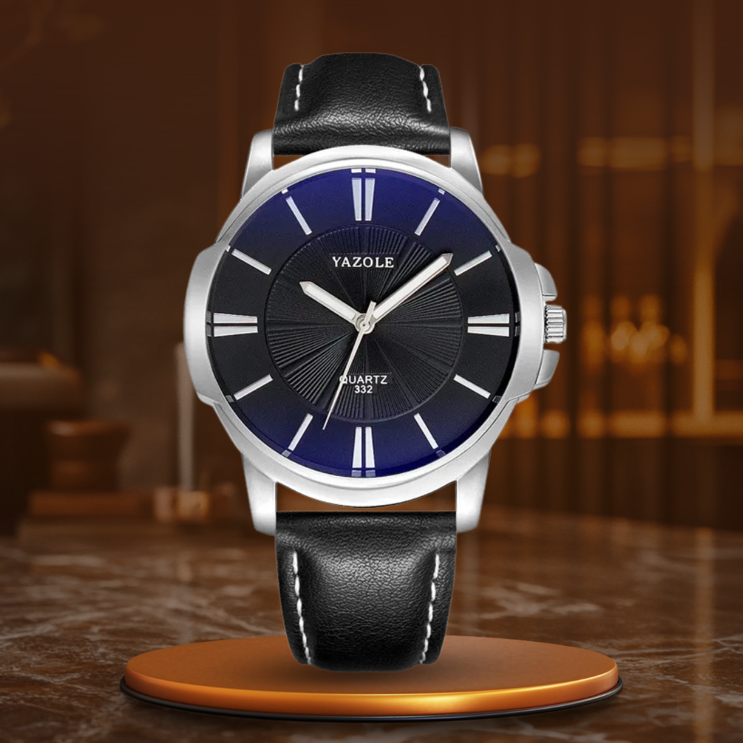 Luxury wristwatch made of blue glass and leather