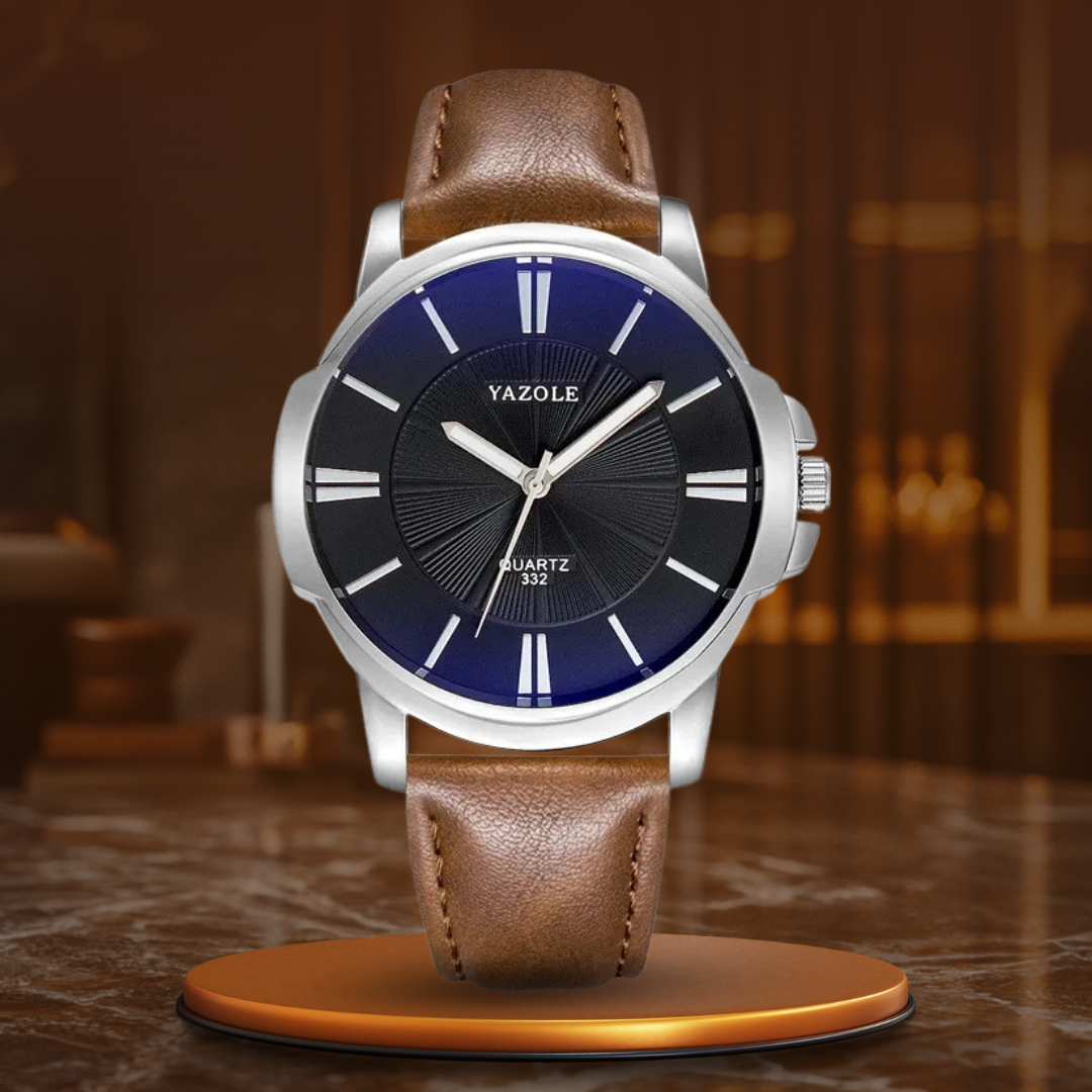 Luxury wristwatch made of blue glass and leather