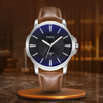 Luxury wristwatch made of blue glass and leather