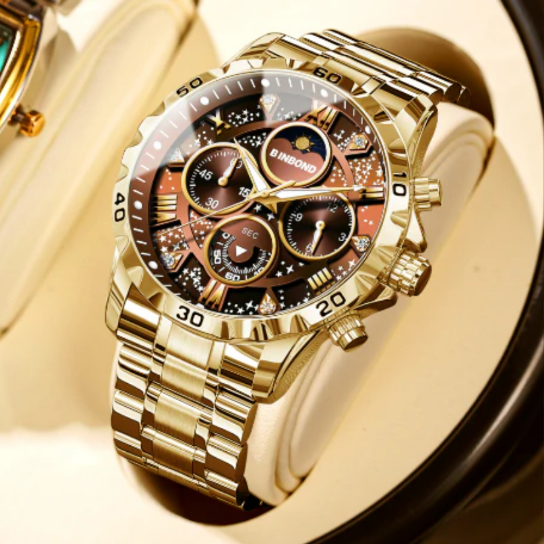 luxury chronograph watch with metal bracelet