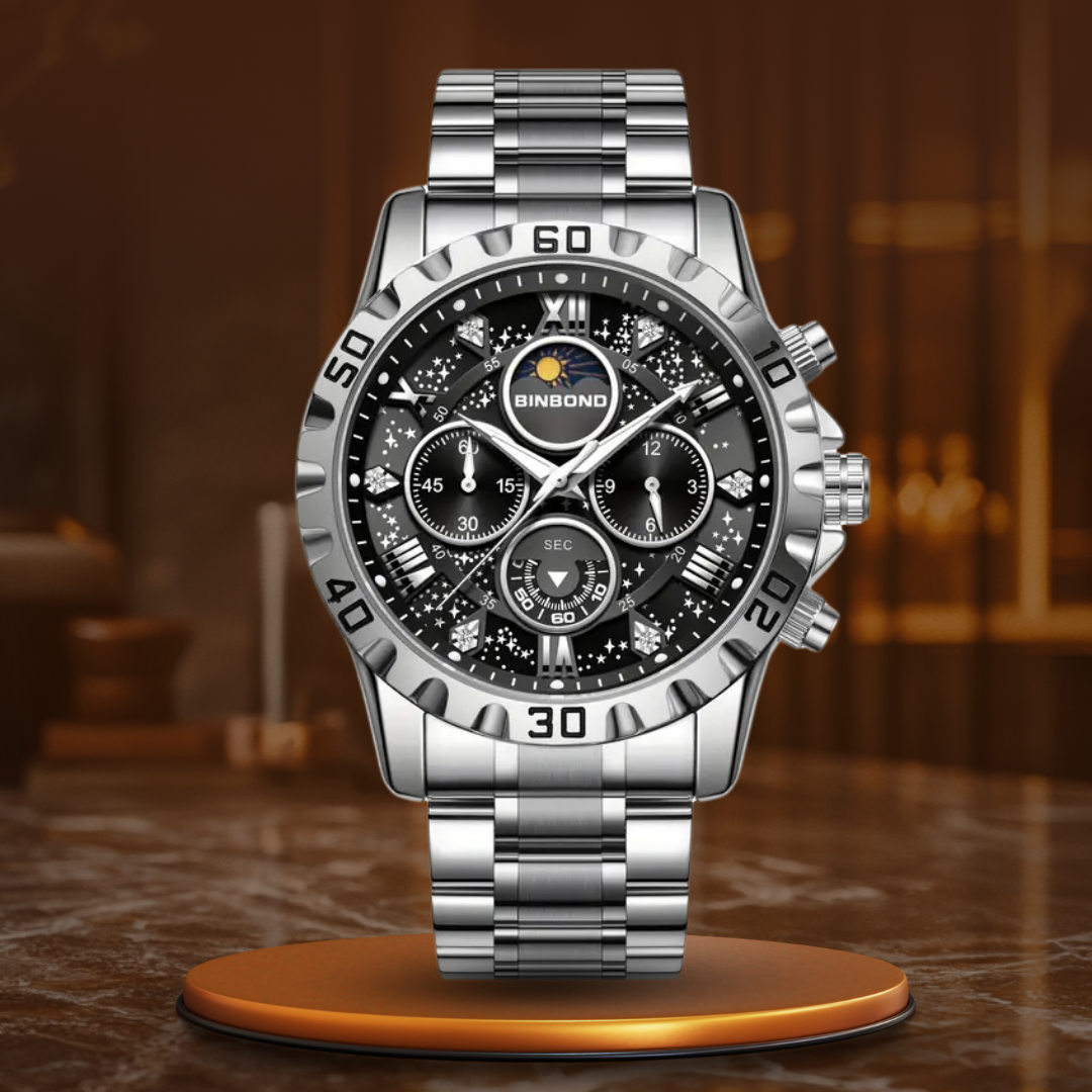 luxury chronograph watch with metal bracelet