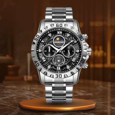 luxury chronograph watch with metal bracelet