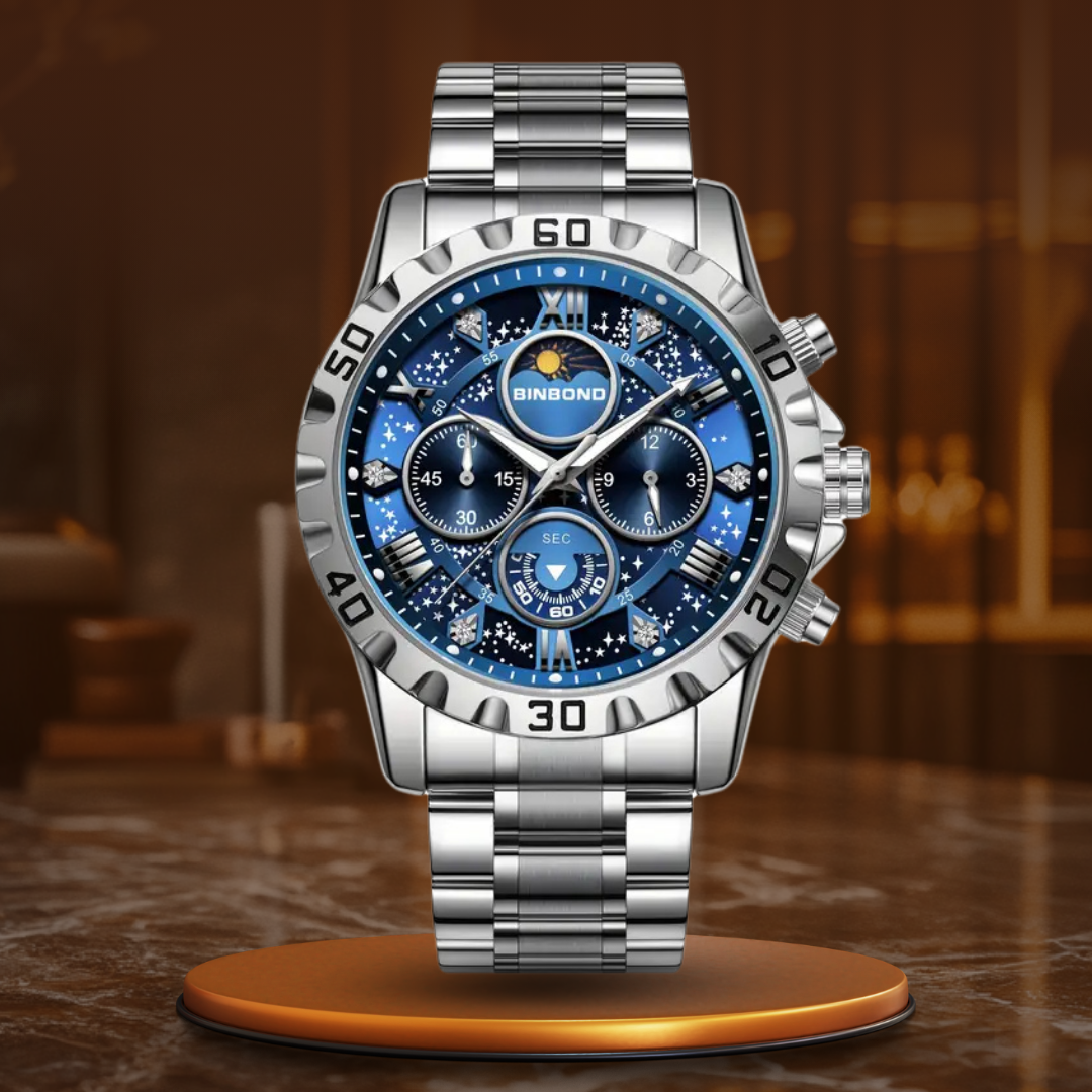 luxury chronograph watch with metal bracelet