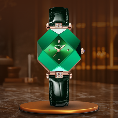 luxury green diamond quartz watch