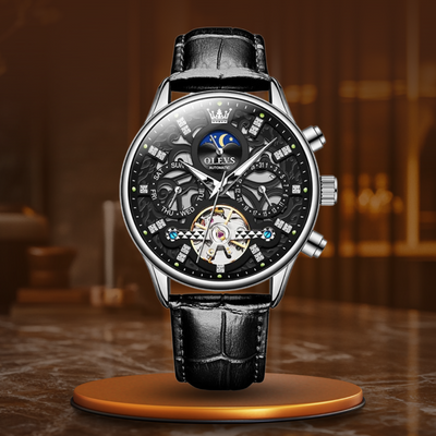 Mechanical automatic watch with leather strap