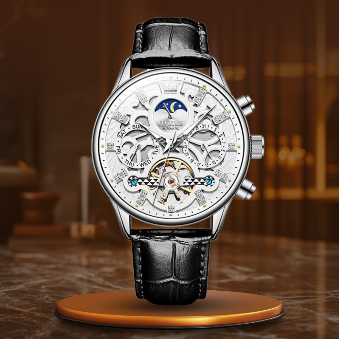 Mechanical automatic watch with leather strap