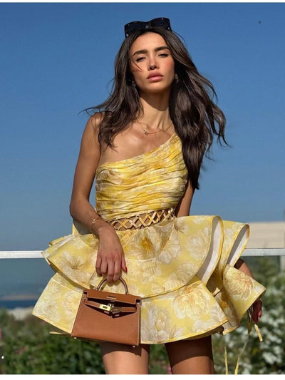 Kiara – Romantic Floral Asymmetrical Mini Dress