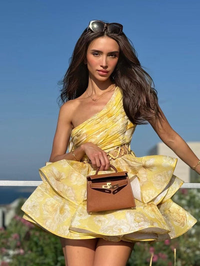 Kiara – Romantic Floral Asymmetrical Mini Dress