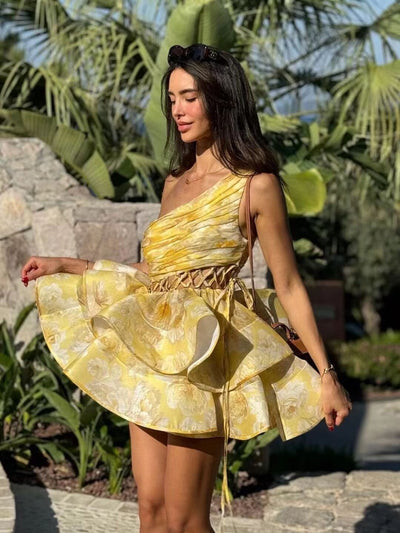 Kiara – Romantic Floral Asymmetrical Mini Dress
