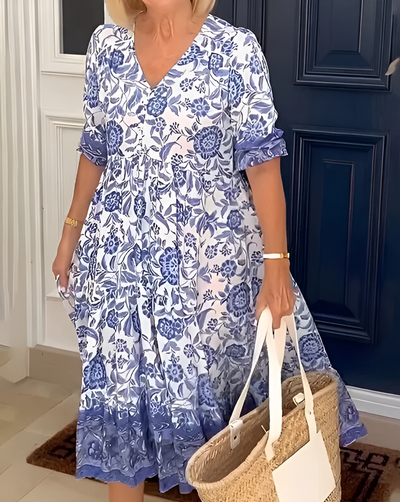 ALEXIS - Elegant Floral Dress with V-Neck
