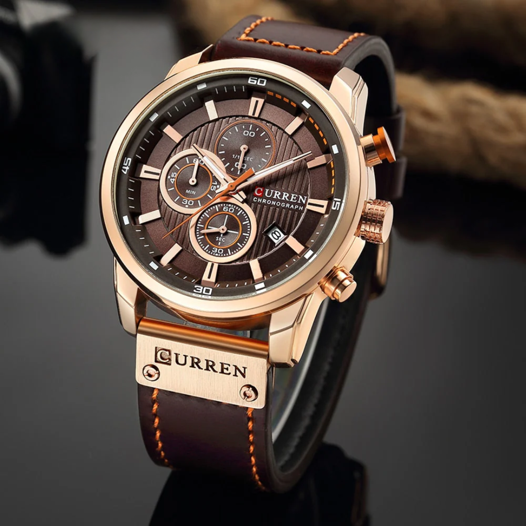 Elegant quartz watch with leather strap