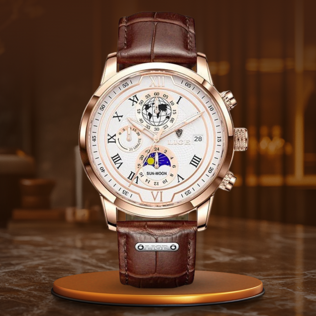 premium leather chronograph watch