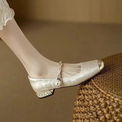 Naila |  Pearl Strap Silky Vintage Pumps