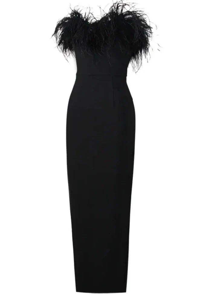 Joanna – Feather-Elegant Maxi Dress