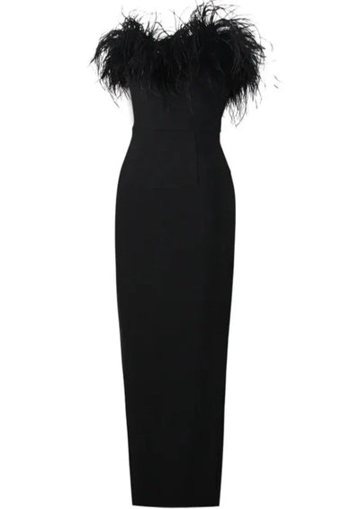 Joanna – Feather-Elegant Maxi Dress