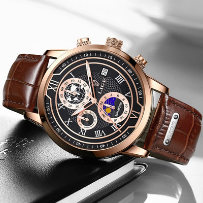 premium leather chronograph watch