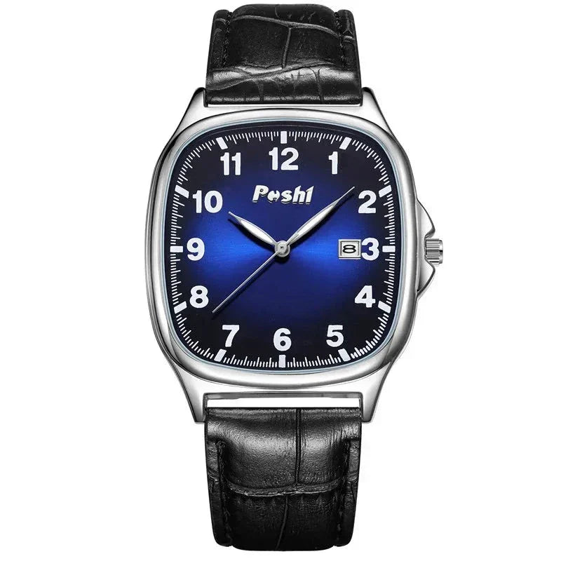 Fashionable quartz watch with leather strap