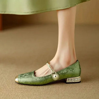 Naila |  Pearl Strap Silky Vintage Pumps