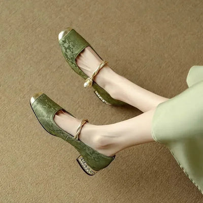 Naila |  Pearl Strap Silky Vintage Pumps