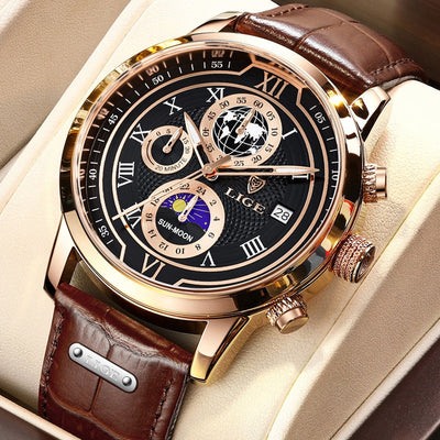 premium leather chronograph watch