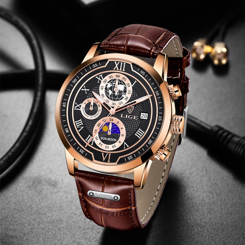 premium leather chronograph watch