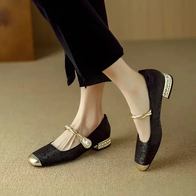 Naila |  Pearl Strap Silky Vintage Pumps