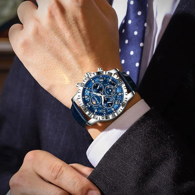 luxury chronograph watch with metal bracelet