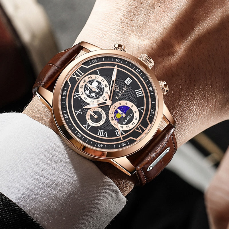 premium leather chronograph watch